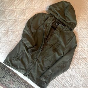 Womens cargo jacket olive army green full zip hoodie with pockets